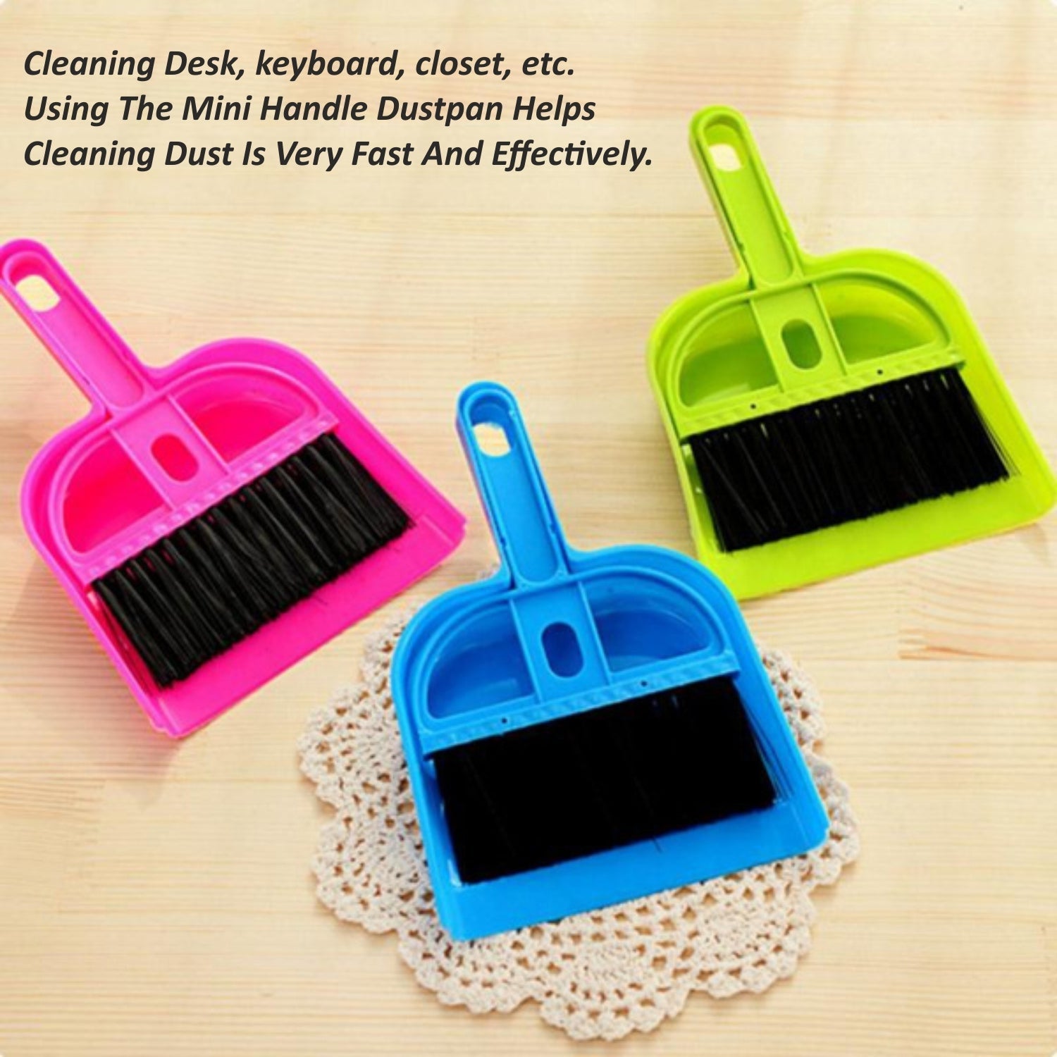 Compact cleaning set with plastic dustpan and brush. Compact cleaning set with plastic dustpan and brush.